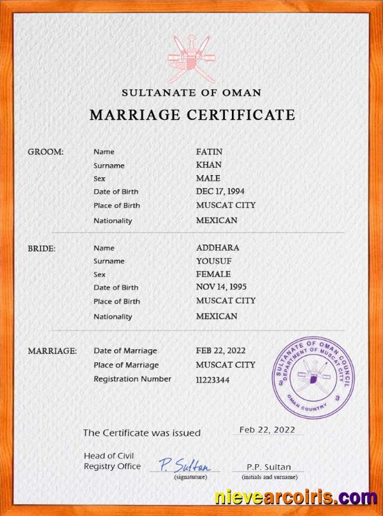Oman marriage certificate